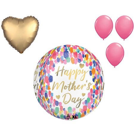 LOONBALLOON Mother's Day Theme Balloon Set, 16in. Orbz Mother's Day Colorful Watercolor Balloon, Heart Shape 97768